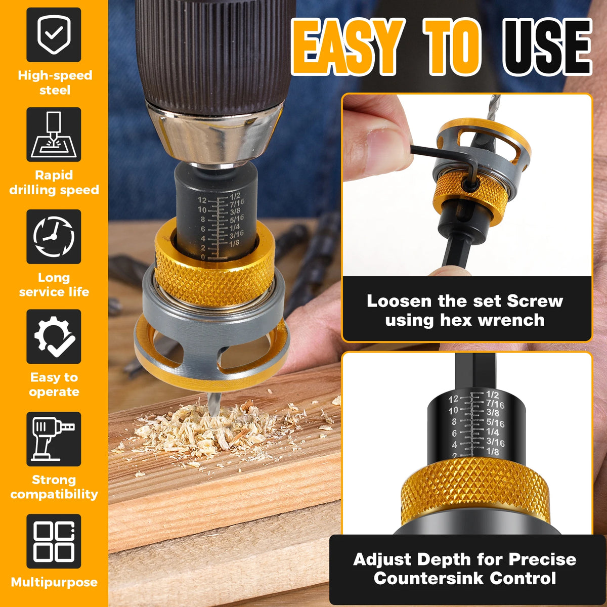 Countersink Drill Bit Set with Depth Stop