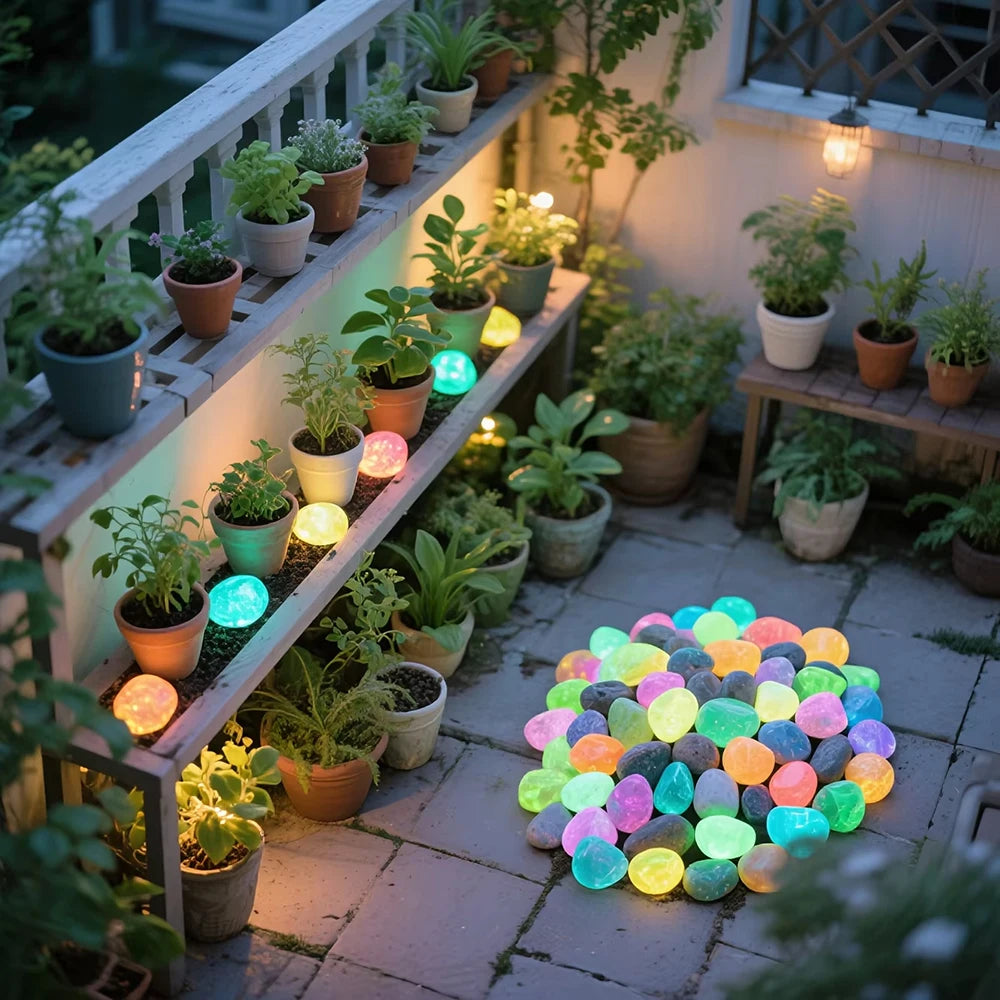 Glow-in-the-Dark Garden Pebbles (20 Pcs)