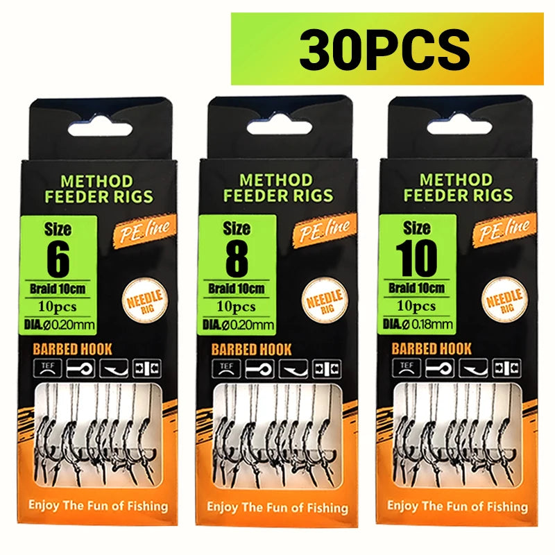 Pre-Tied Carp Hair Rigs with Barbed Hooks