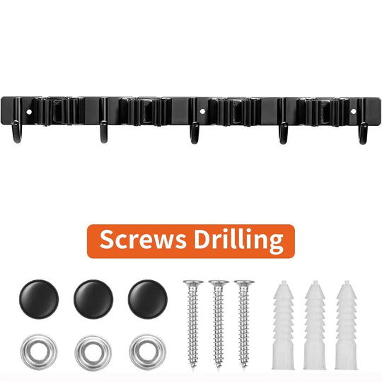 Heavy-Duty Wall Tool Rack – 4 Slots + 5 Hooks