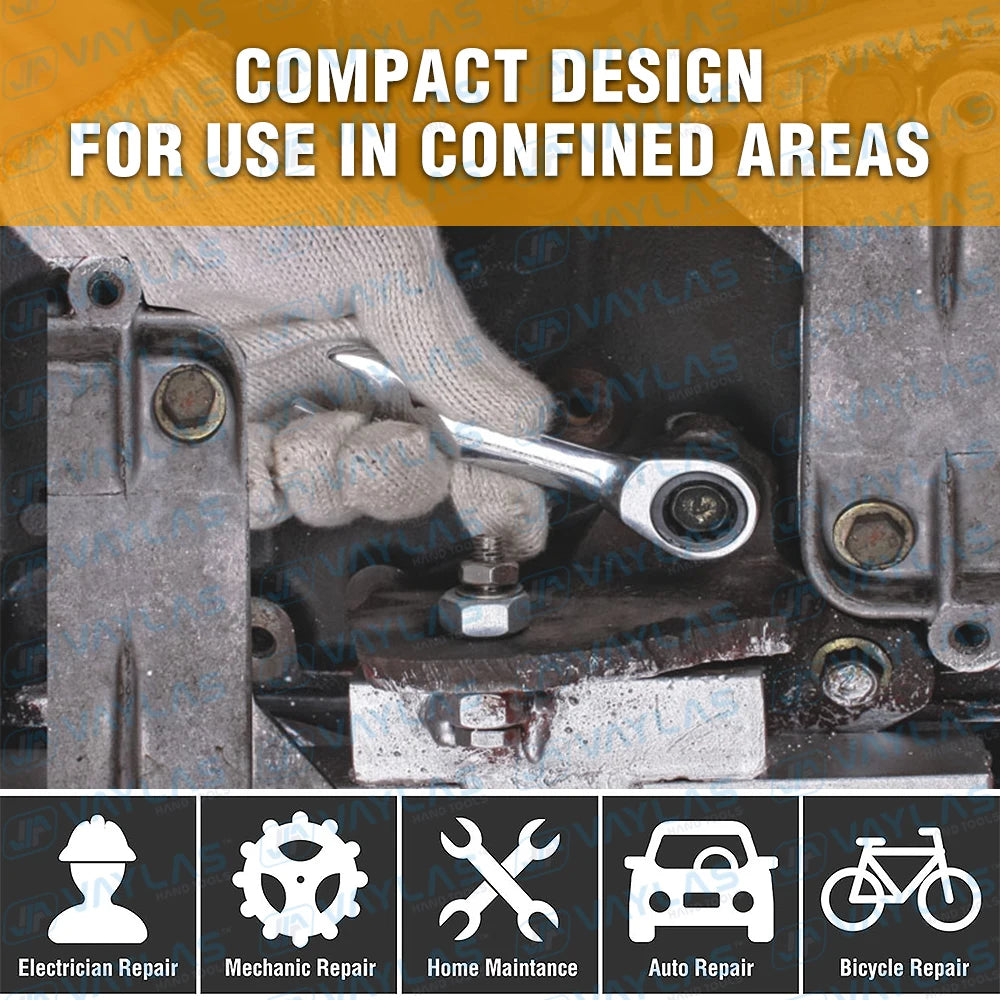 Ultra-Slim Mini Ratchet Wrench (6–19mm)