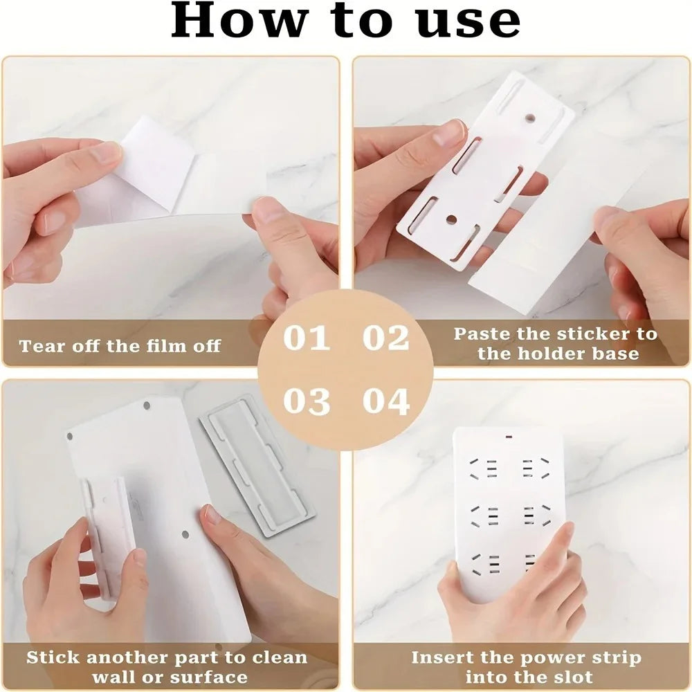 Self-Adhesive Power Strip Holders (4 Pcs)