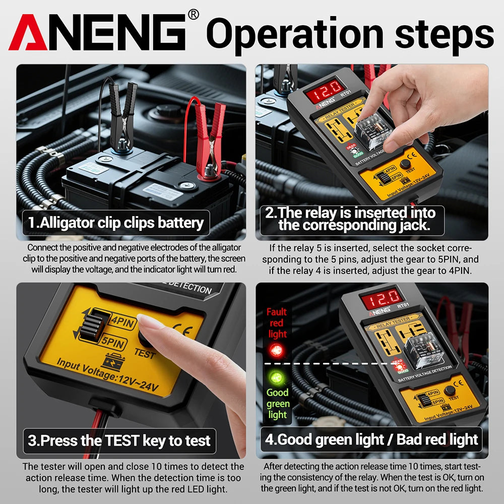 Digital 12V/24V Car Relay Tester