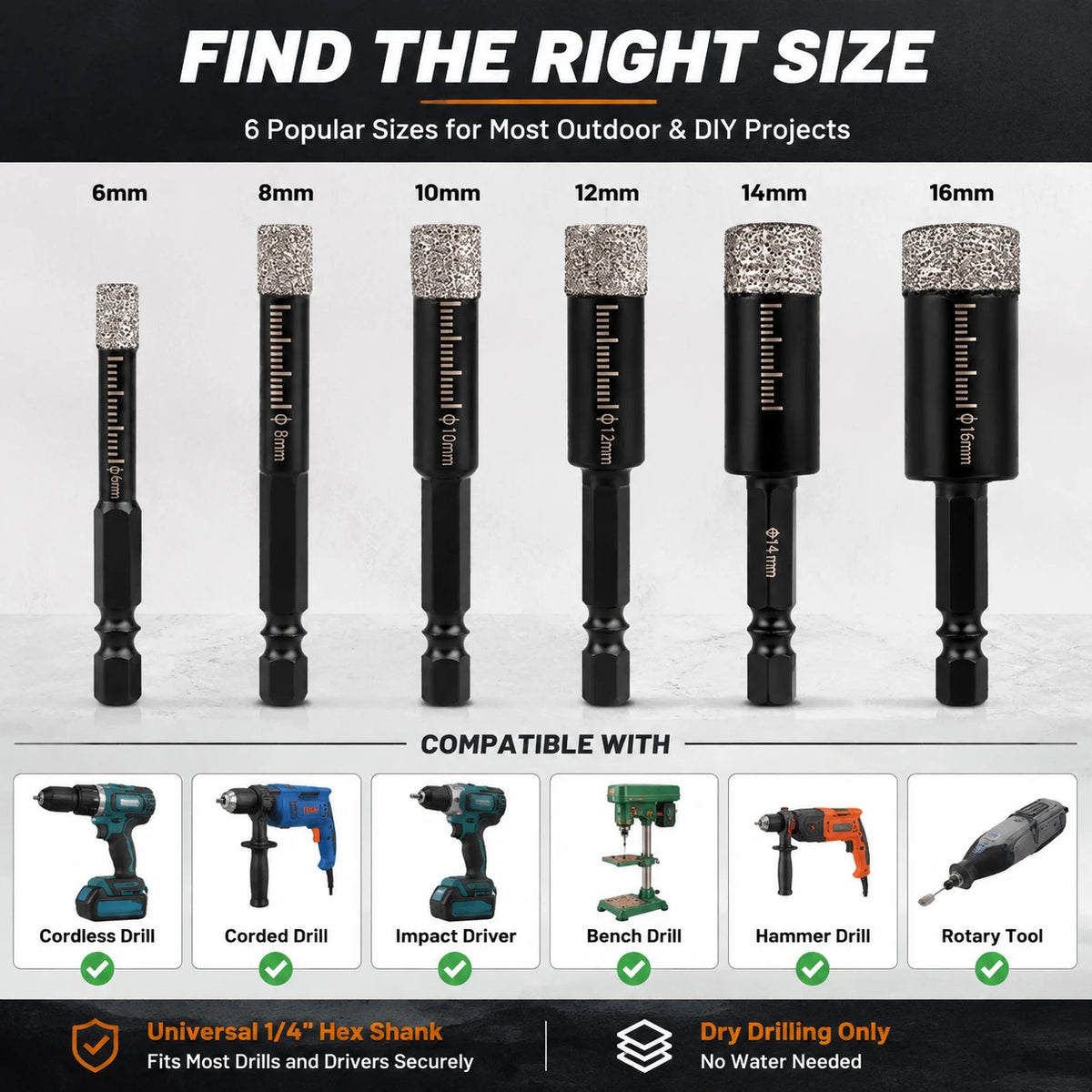 Dry Diamond Core Drill Bit for Tile