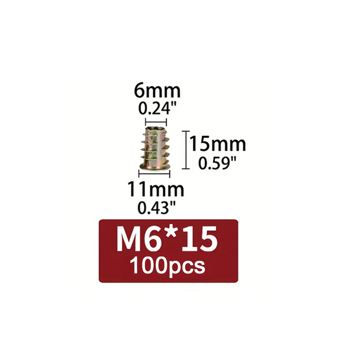 Threaded Wood Insert Nuts (100 Pcs)