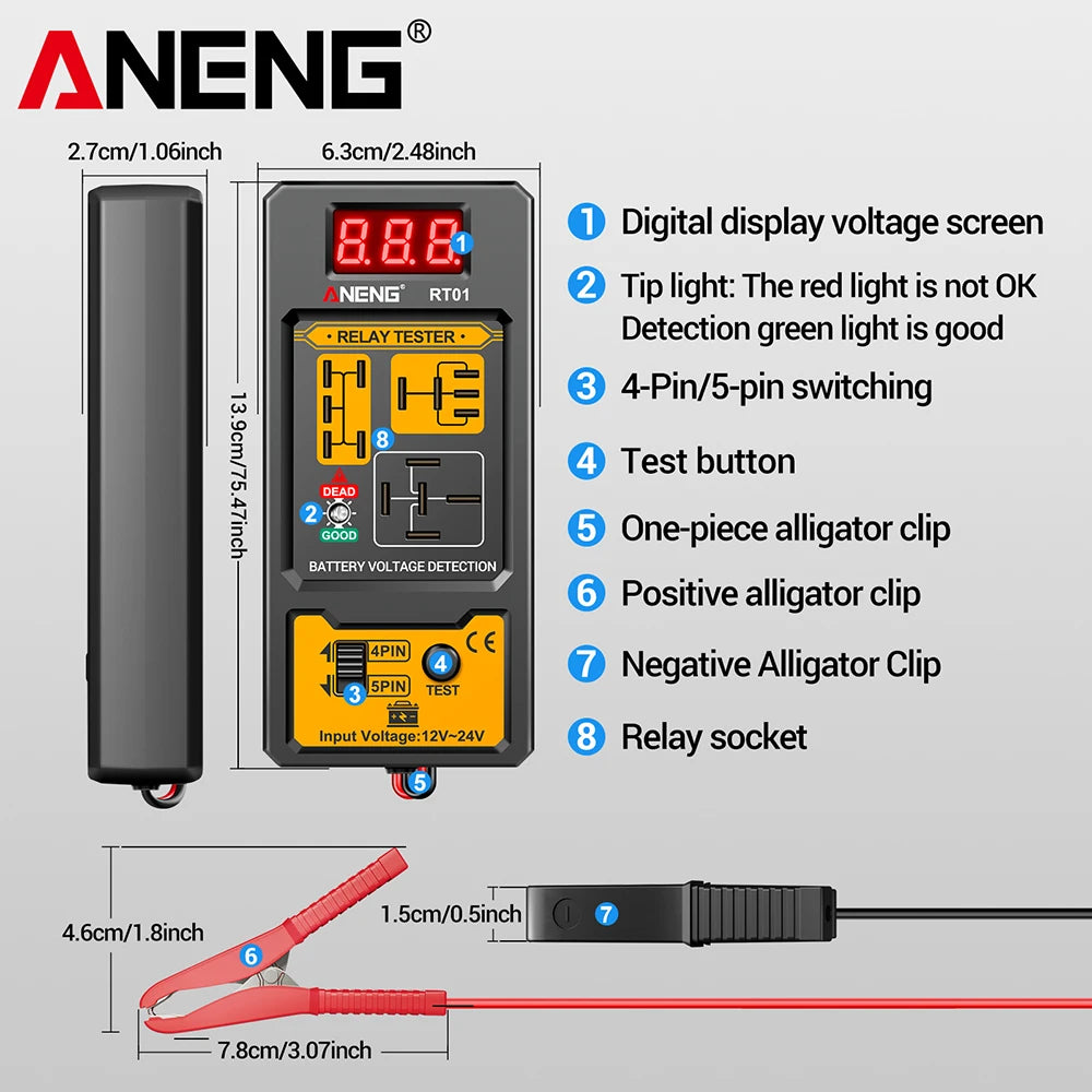 Digital 12V/24V Car Relay Tester