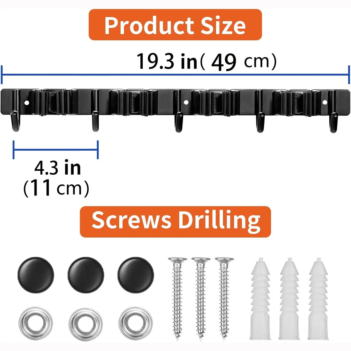 Heavy-Duty Wall Tool Rack – 4 Slots + 5 Hooks