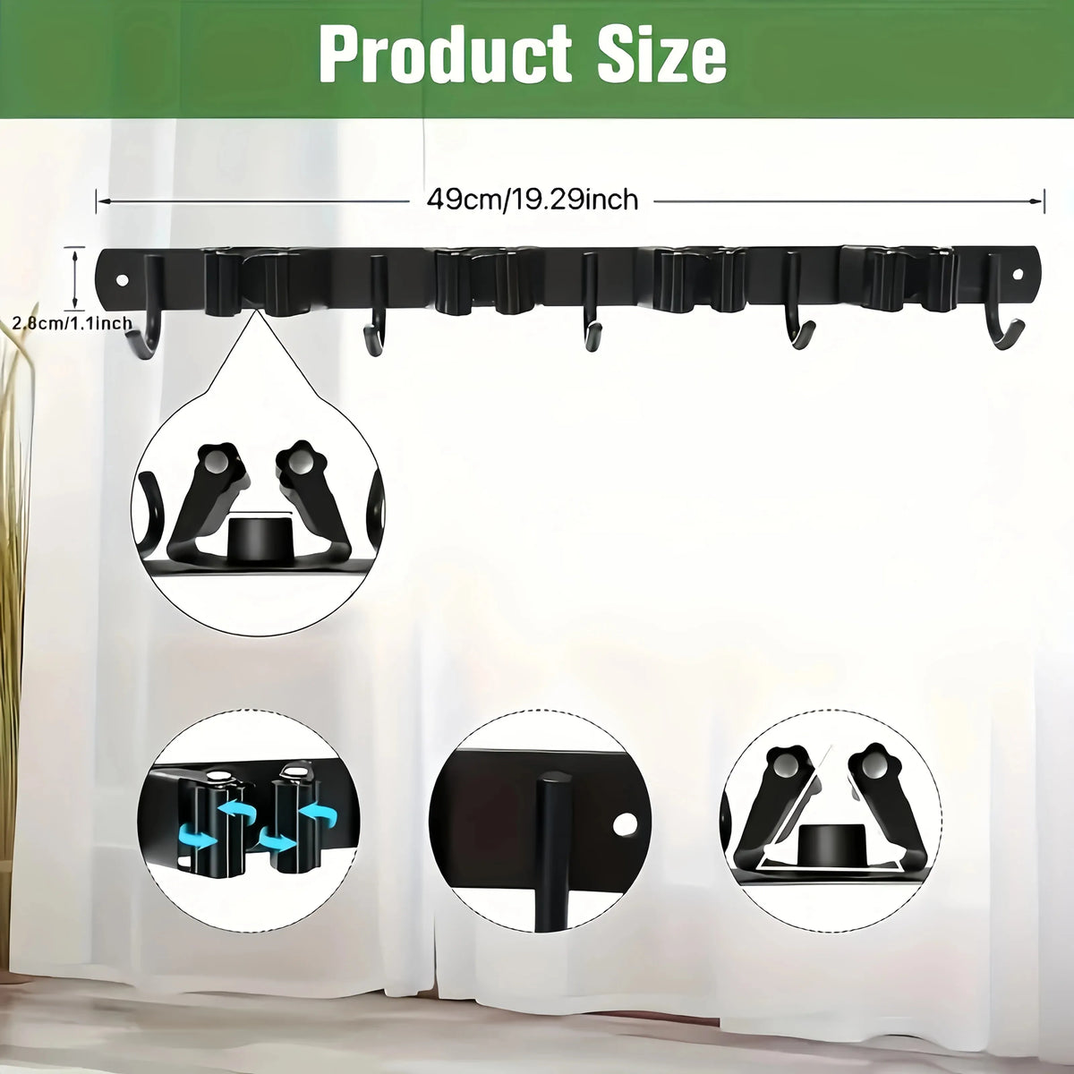 Heavy-Duty Wall Tool Rack – 4 Slots + 5 Hooks