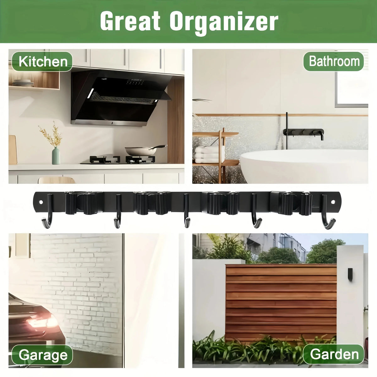 Heavy-Duty Wall Tool Rack – 4 Slots + 5 Hooks