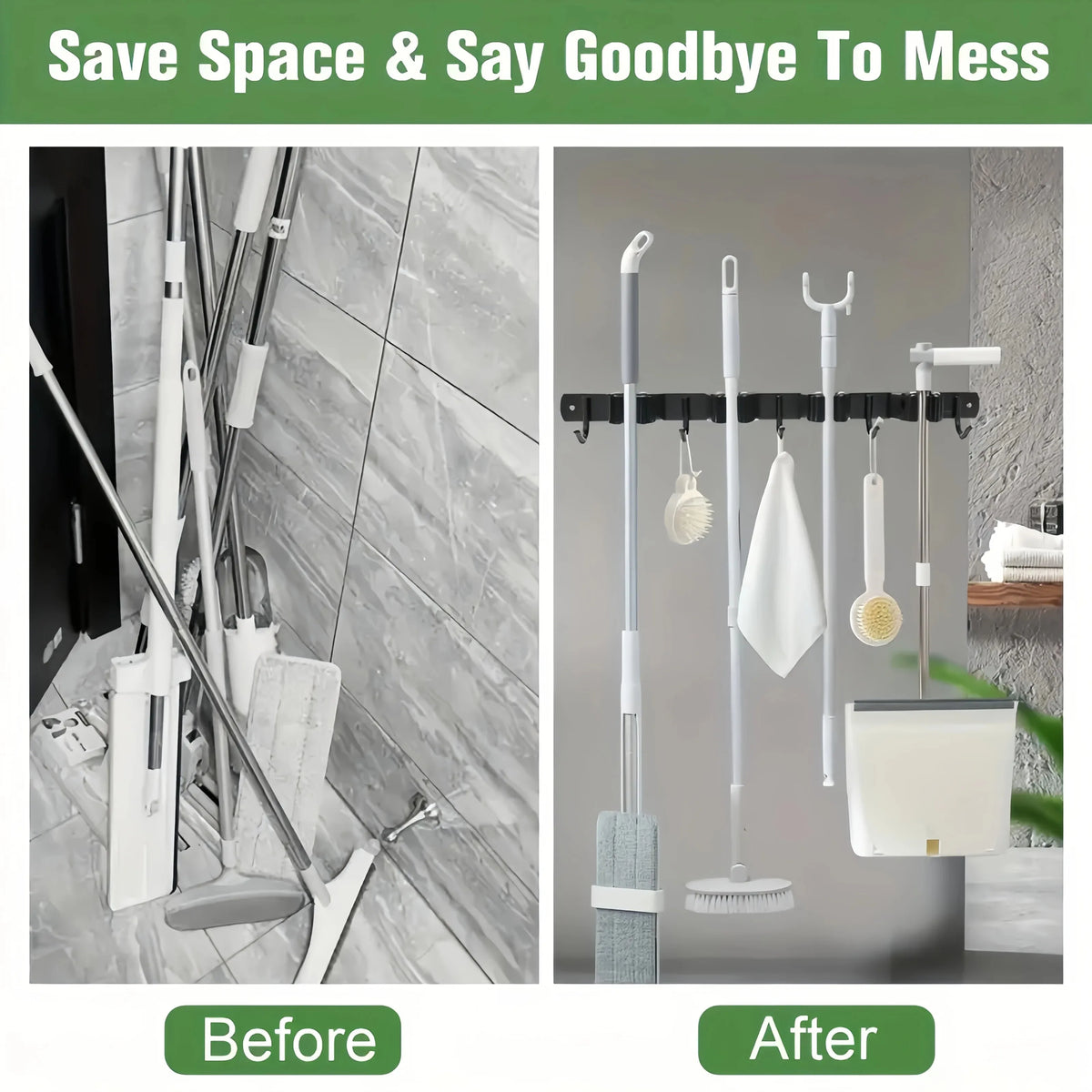 Heavy-Duty Wall Tool Rack – 4 Slots + 5 Hooks