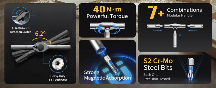 Compact Magnetic Ratchet Screwdriver Set