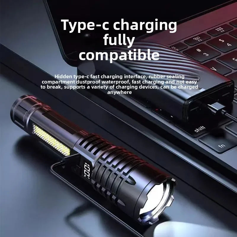 Rechargeable Zoom LED Flashlight with Side Light