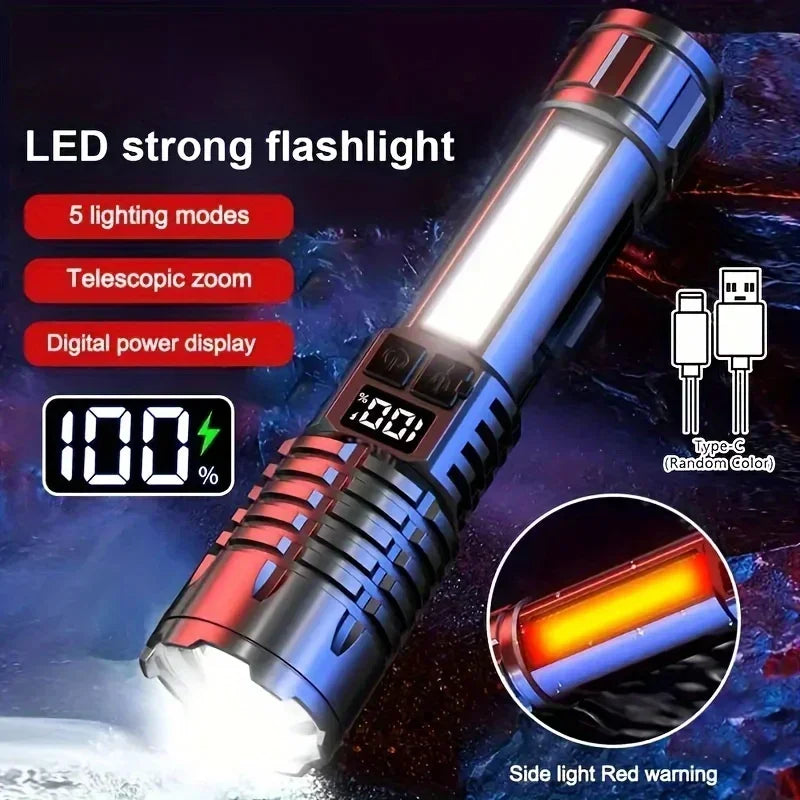 Rechargeable Zoom LED Flashlight with Side Light