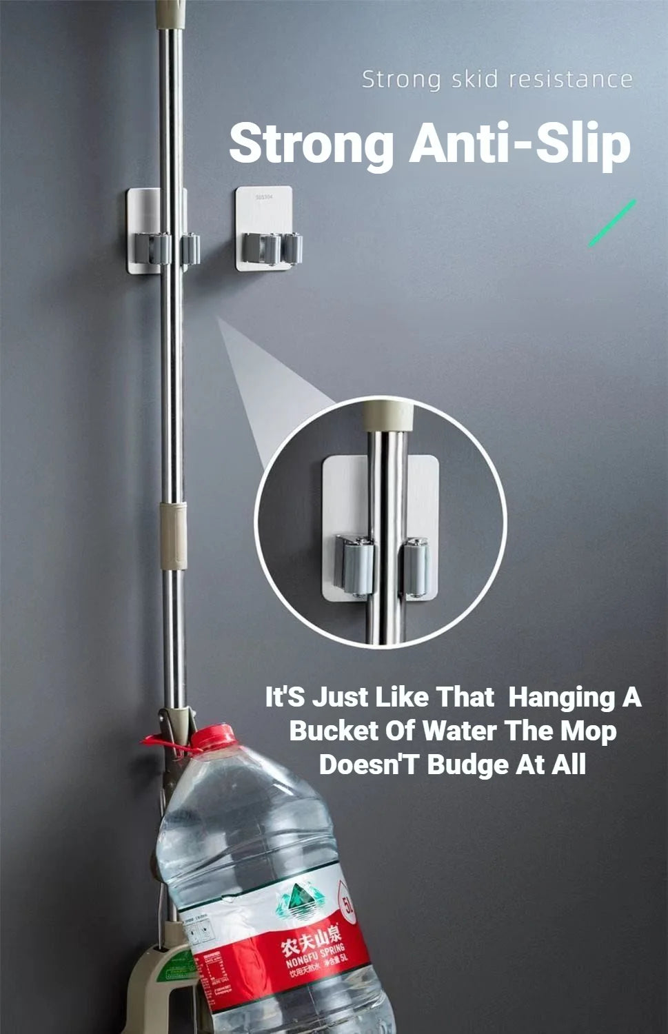 No-Drill Stainless Steel Mop Holder