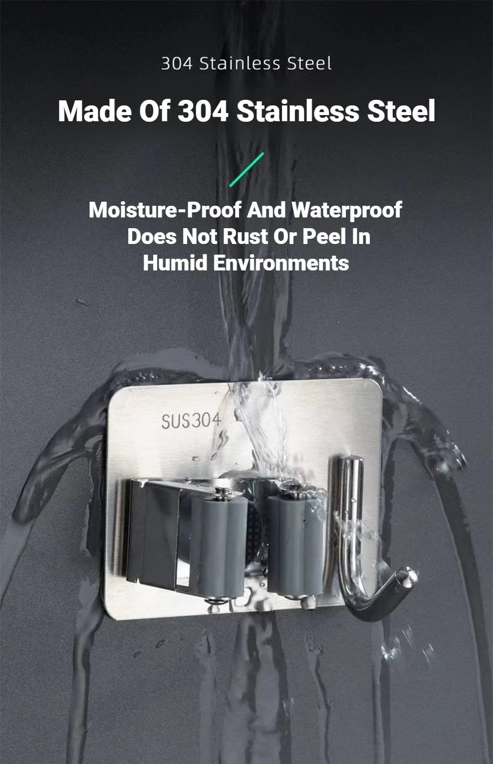 No-Drill Stainless Steel Mop Holder